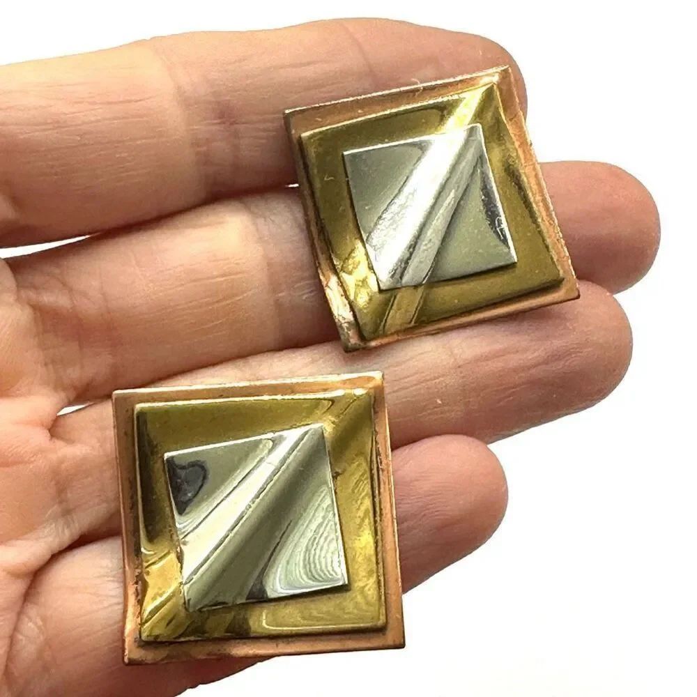 Copper Tri tone square vintage earrings